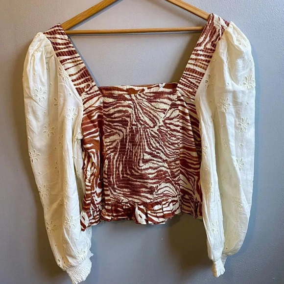 NWT Love The Label for Anthropologie Smocked Puff-Sleeve Blouse Size L - Picture 7 of 7